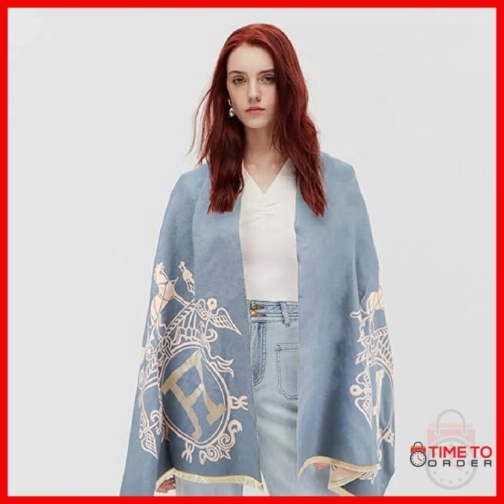 Large Silky Cashmere Pashmina Shawl Wrap Reversible Poncho Cape Blanket - Picture 6 of 8